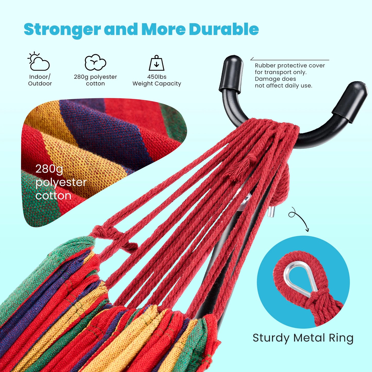 JHK Double Hammock With Space Saving Steel Stand Two Person