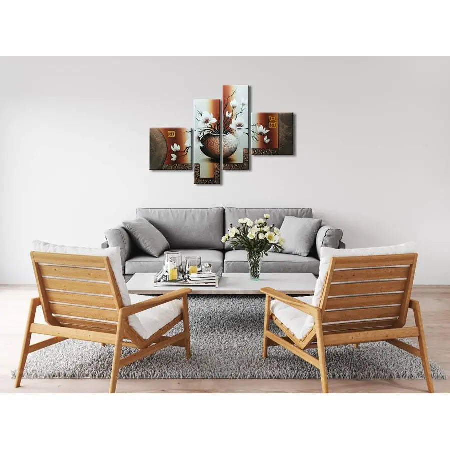 Handpainted Modern Canvas Wall Art Framed Floral Decor