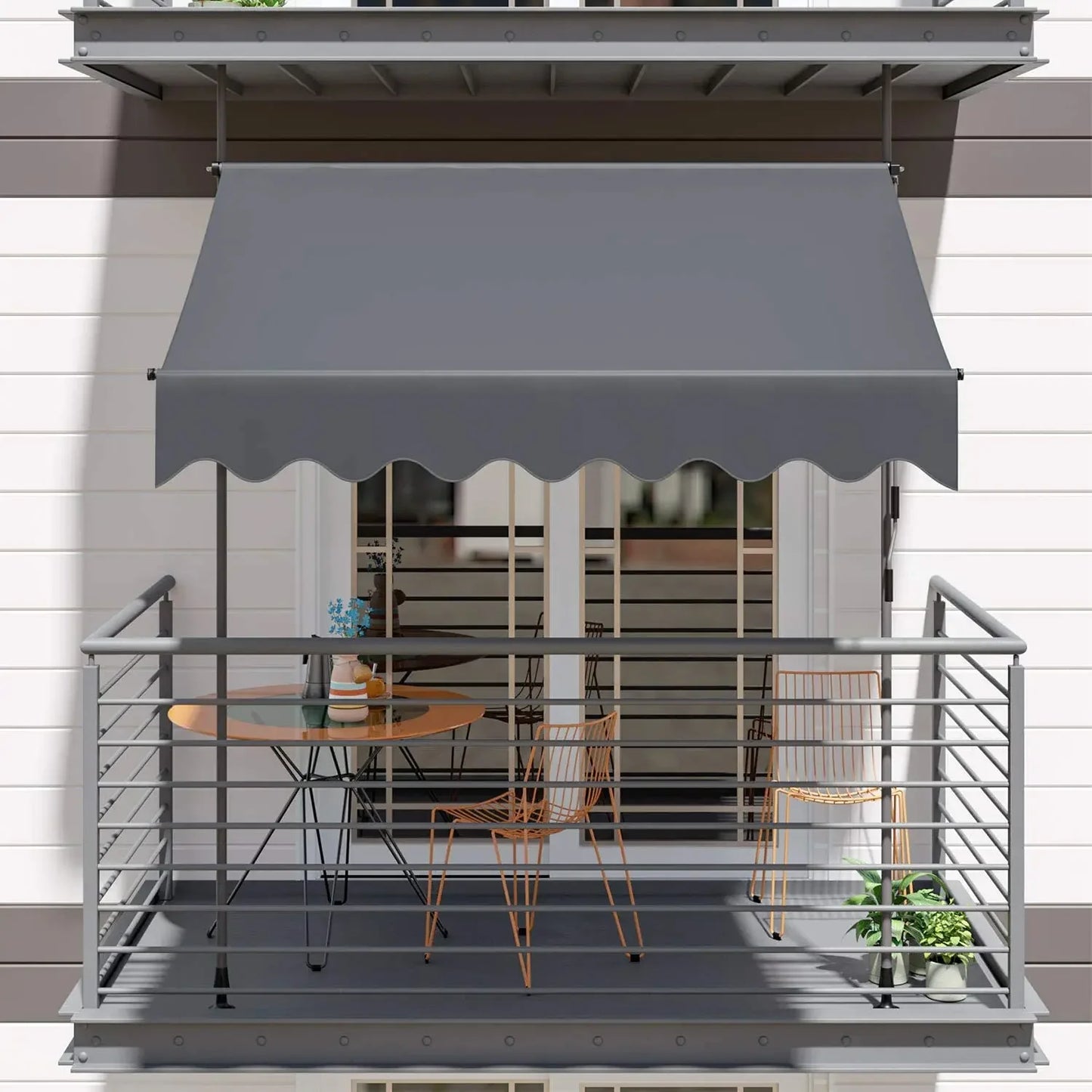 NONECN Retractable Balcony Patio Awning UV Protection With Hand Crank
