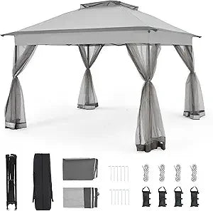 11x11 Pop Up Gazebo Tent with Mosquito Netting – Quick Set Up, Water-Resistant Outdoor Canopy for Patio, Garden, Backyard, and
